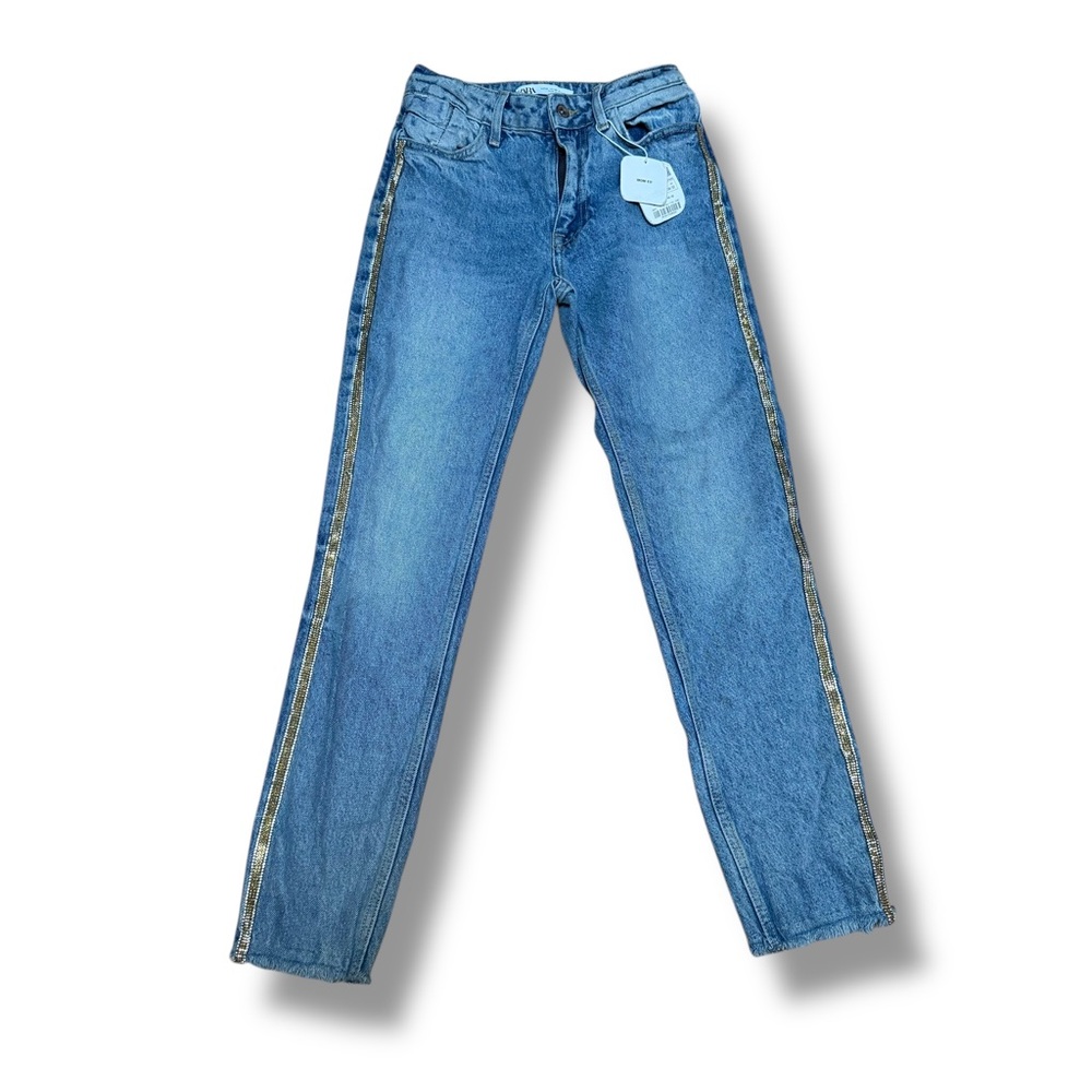Zara Mom fit rhinestone seam jeans